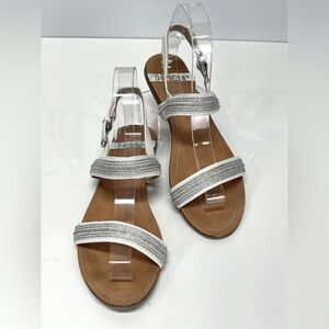 Bershka White with silver bead accent flat Sandals size 7.